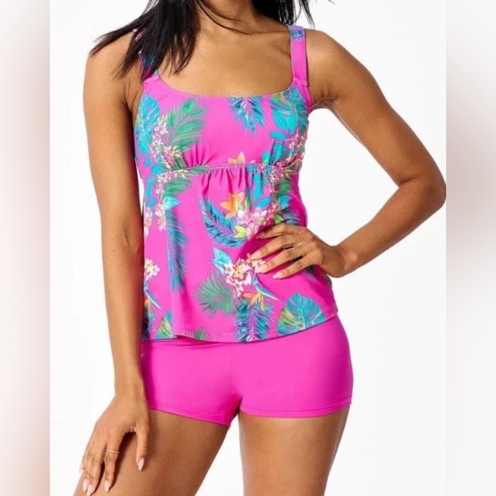 Kim Gravel x Swimsuits For All Tankini & Bike Short PINK Raspberry Tropic 14